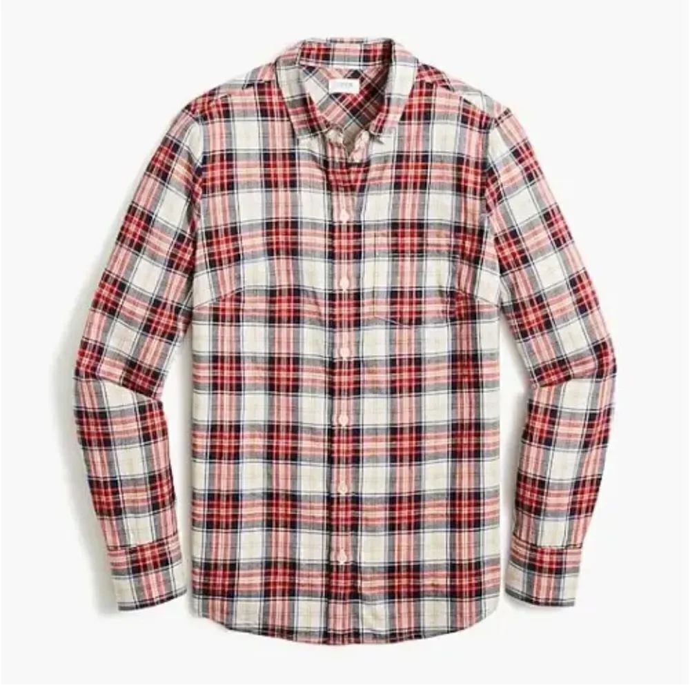 J Crew Festive White Tartan Plaid Flannel Boy Shirt Size Large Petite